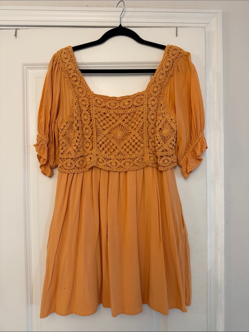 Boho Crochet Bodice Orange Women's Dress